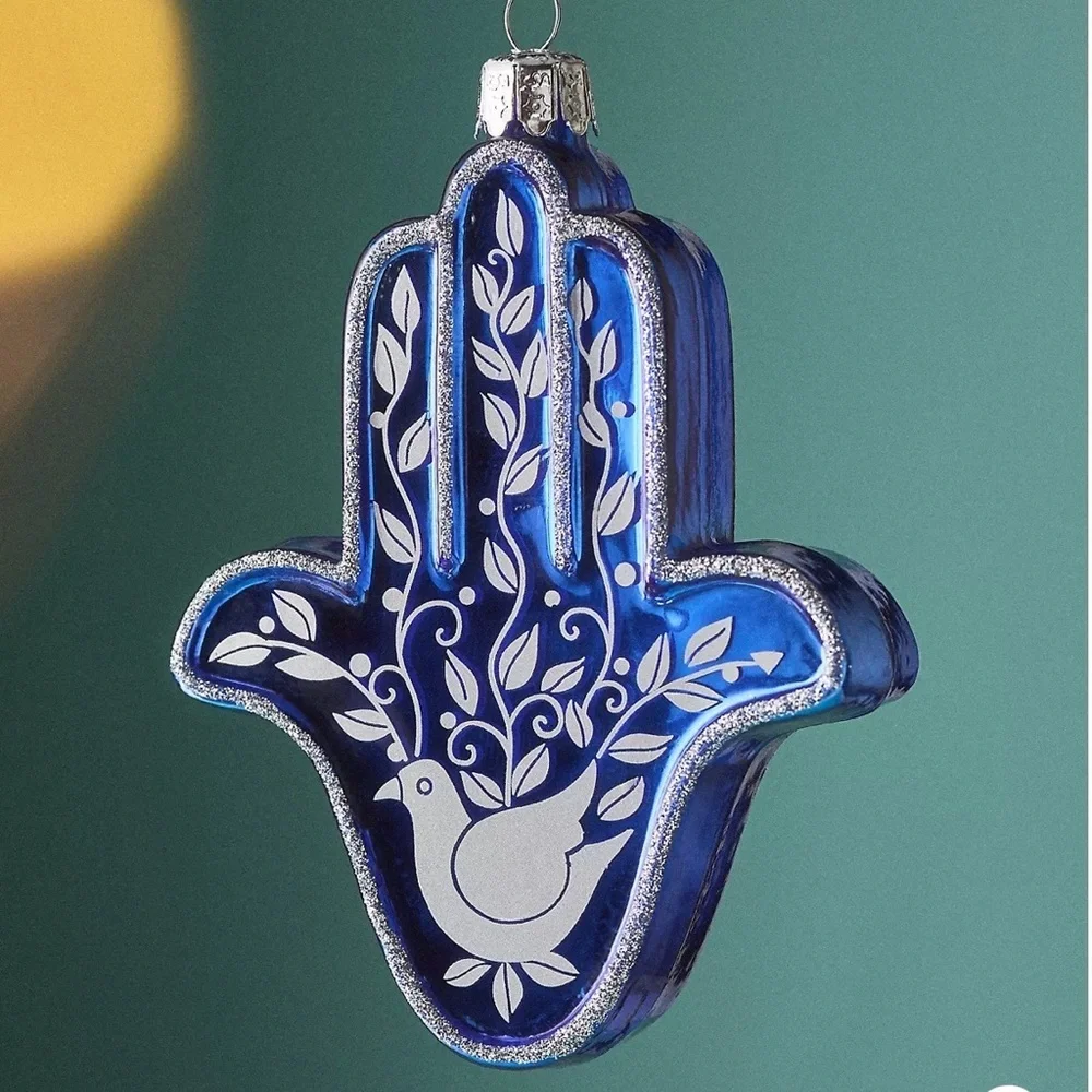 Anthropologie Blue Hamsa Hand Ornament - Perfect for Hanukkah Celebrations 4.75”